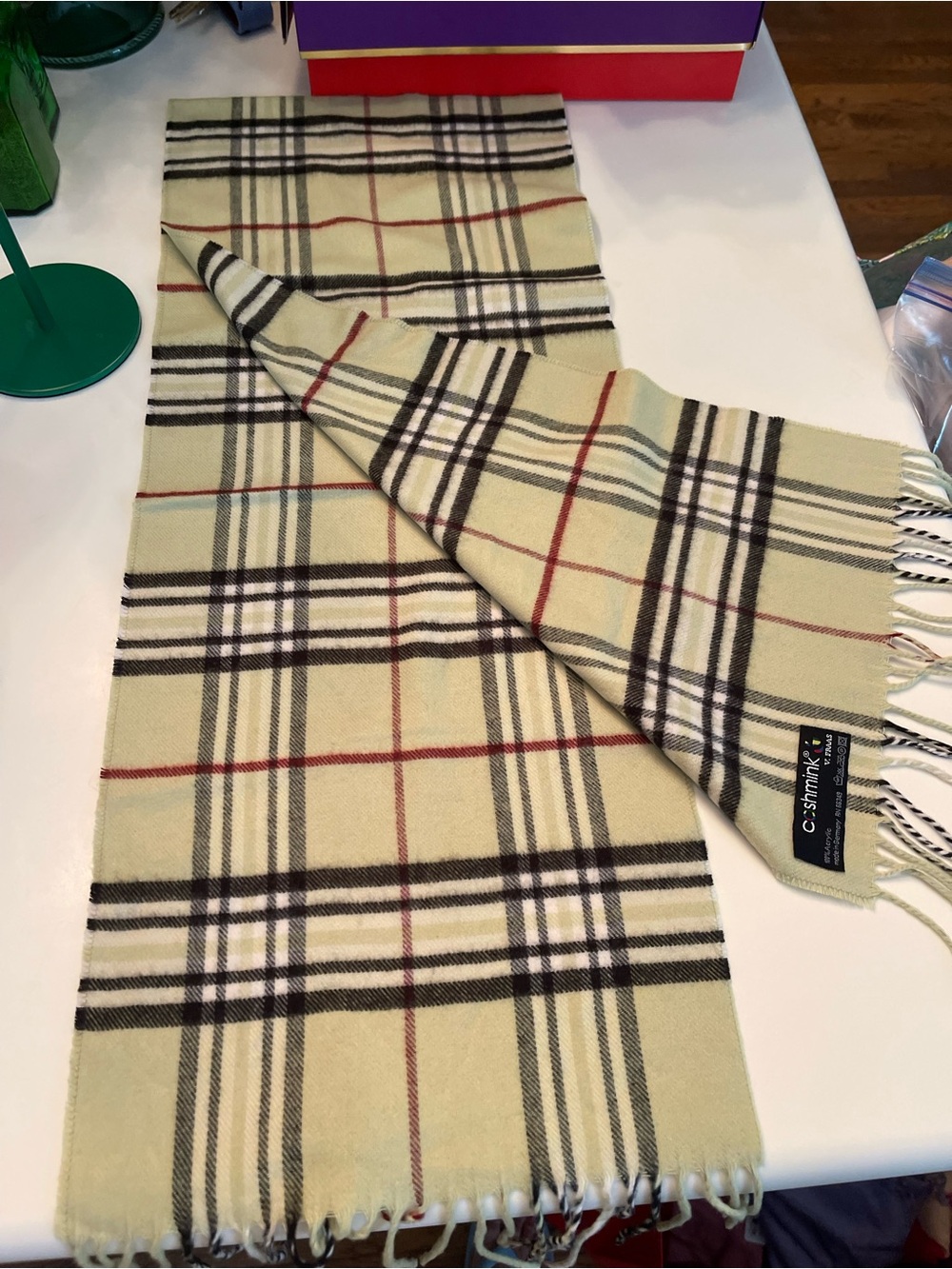Cashmink Tartan Plaid Wool Scarf - light Green Plaid